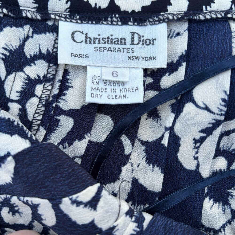 Christian Dior Separates Pleated Floral Mid-Length Skirt Size 6 Dk Blue Cream - Picture 5 of 7